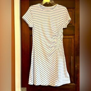 Universal Thread Blue and White Asymmetrical Ruched Mini Dress